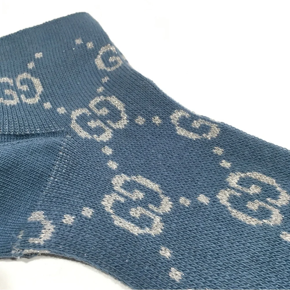 Gucci GG Monogram Lamé Ankle Socks -Periwinkle Blue -Size L (22-24 cm) -NWT - Picture 2 of 8